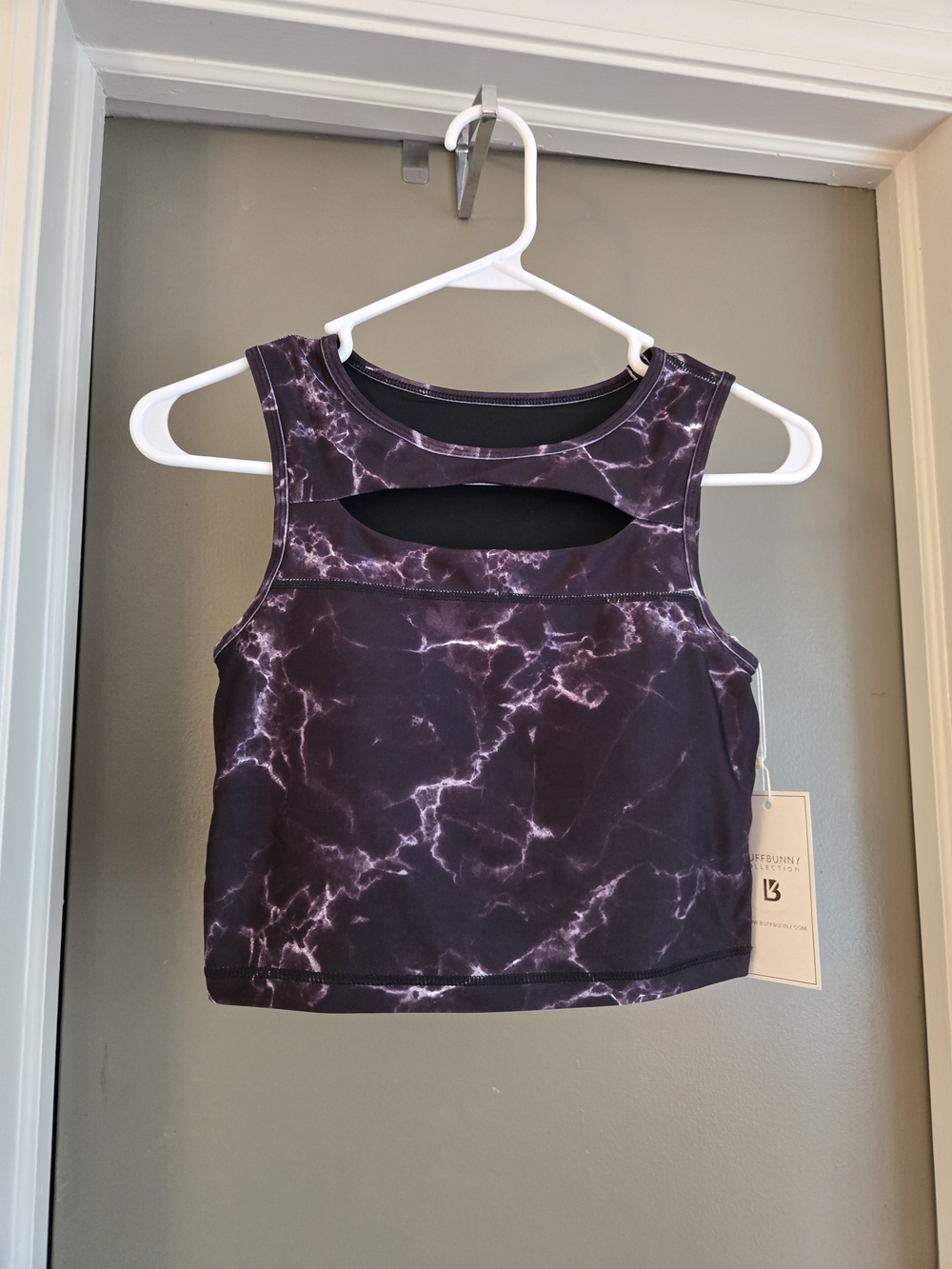 Buffbunny Black Marble Cutout Crop Tank Sports Bra